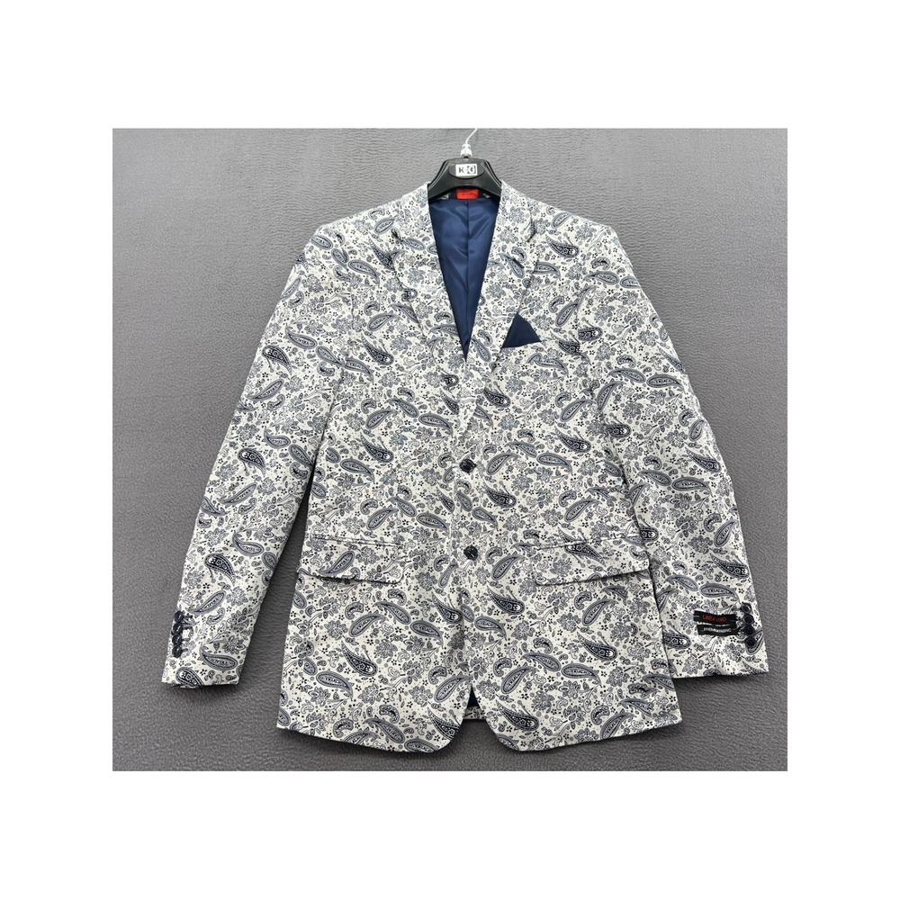 Linea Uomo Sport Coat Men's 40L Navy White Paisley Linen Blend Blazer NWT